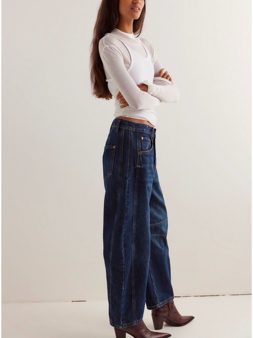 We The Free Good Luck Midrise Barrel Jean in deep end blue - Picture 3 of 9